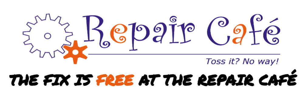 Repair Cafe Logo  with text Repair Cafe Toss it? No way! The fix is FREE at the Repair Cafe